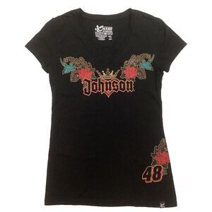 Chase Authentics-Jimmie Johnson #48-Women Sz S-Black Short Sleeve T-Shirt-Cotton